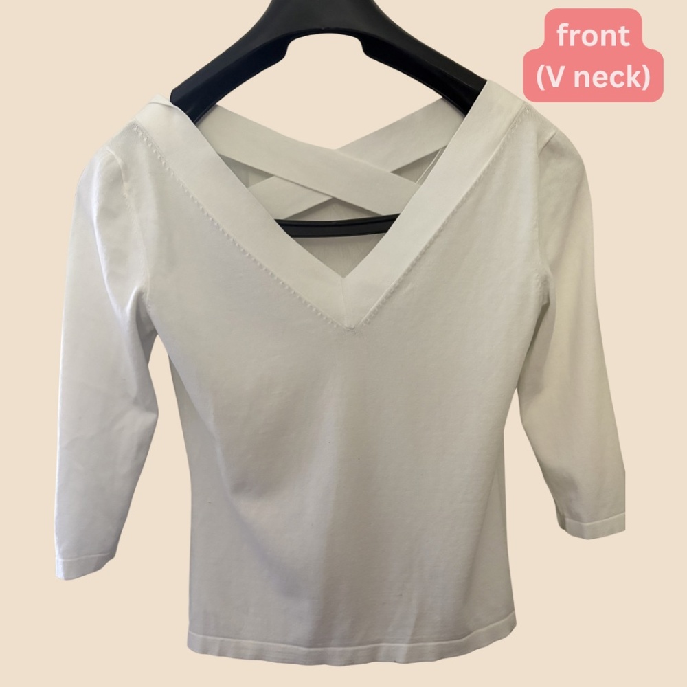 Lafayette 148 New York White Three-Quarter Sleeve Top, Size Small